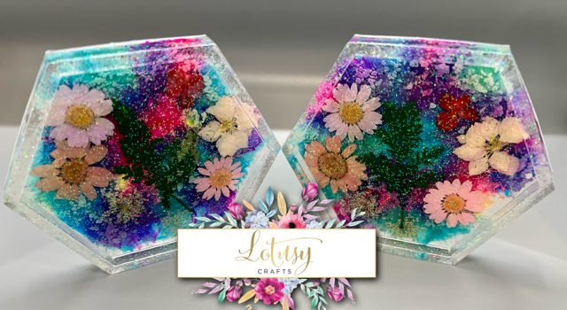 Hexagon Flower Coasters With Glitter