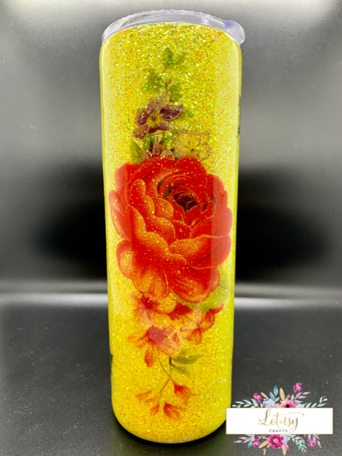 Yellow Tumbler with Red Flower Tattoo