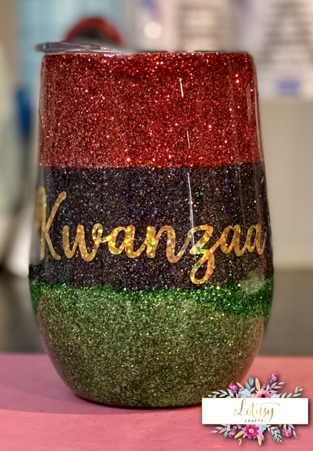 Kwanzaa Wine Tumbler with Red Black and Green