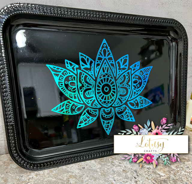 Black Tray with Blue Lotus